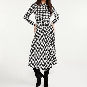 Ann Taylor Petite Houndstooth Mockneck Midi Length Dress Size 2P